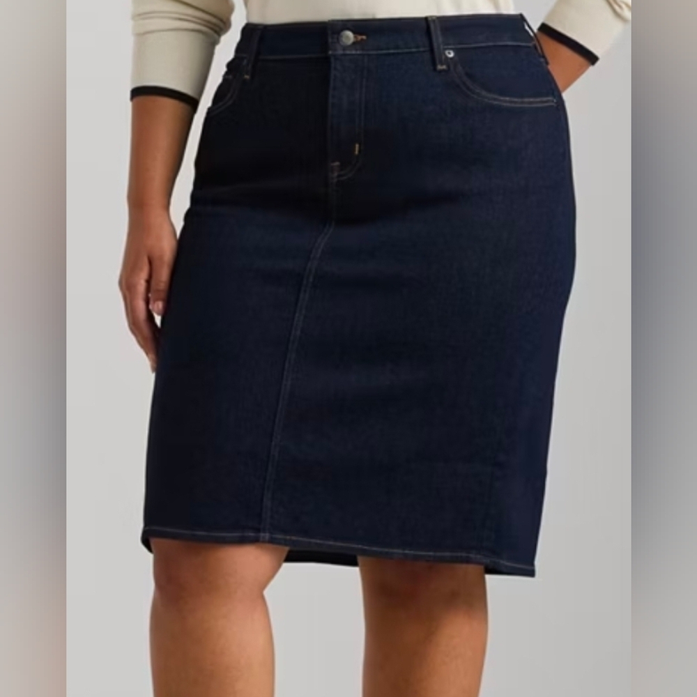 Ralph Lauren Denim Midi Skirt In Dark Blue Size 16